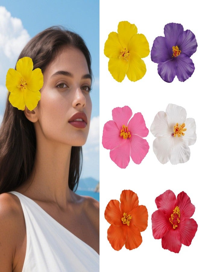 yeabwps 6 Pcs Hawaiian Flower Hair Clips for Women Plumeria Hibiscus Hair Clip Artificial Flower Clips 3.5 Inch Floral Hair Barrettes for Summer Vacation Beach Party Girls Holiday Gifts - Image 1